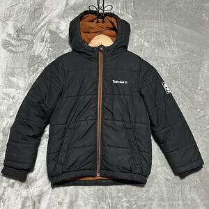 Timberland Puffer Jacket Boys Size L (6) Black Fleece Lined Outdoors Coat Casual